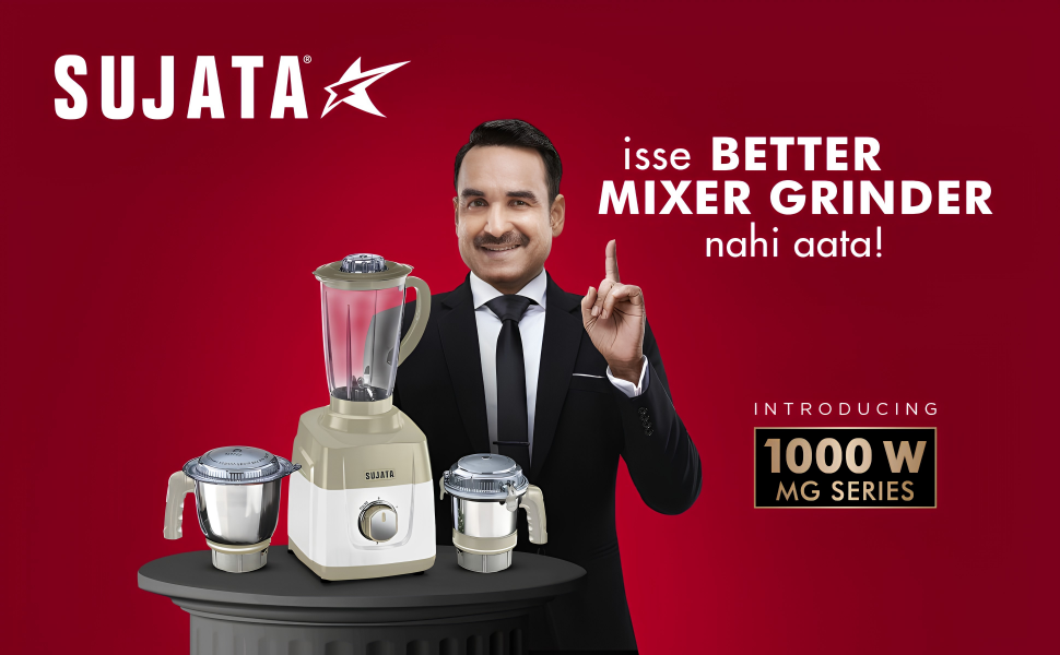 SUJATA 1000 Watt Mixer Grinder, Black | New MG01 | 3 Jar