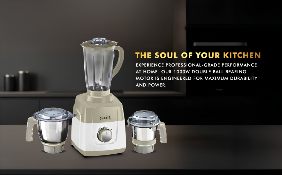 SUJATA 1000 Watt Mixer Grinder, Black | New MG01 | 3 Jar