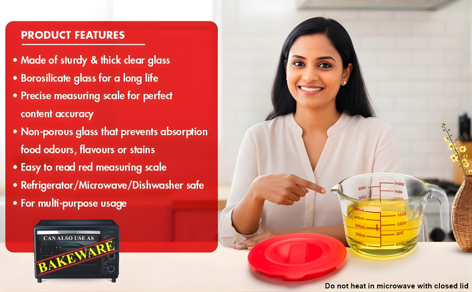 SIGNORAWARE Borosilicate 1 Ltr Glass Measuring Cup | Measurement Scale | Microwave & Oven Safe | Dishwasher safe | Sturdy Thick Glass | Measuring Liquids | Best for Baking & Storing