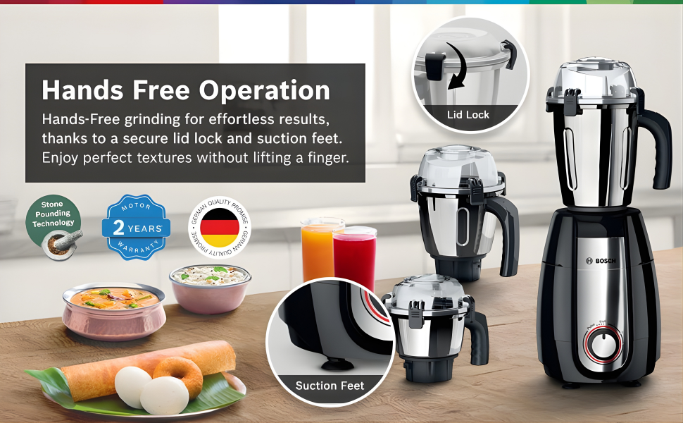 BOSCH TrueMixx Pro 1000 W Mixer Grinder, 1000W 3 Jar Black MGM8836BIN