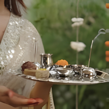 SILVERGLOW Arpan Pooja Set | Silver Plated Puja Thali Set | Festival Ethnic Puja Aarti set | Diwali, Office, Mandir, Wedding/Return Gift Item of 9 Pieces