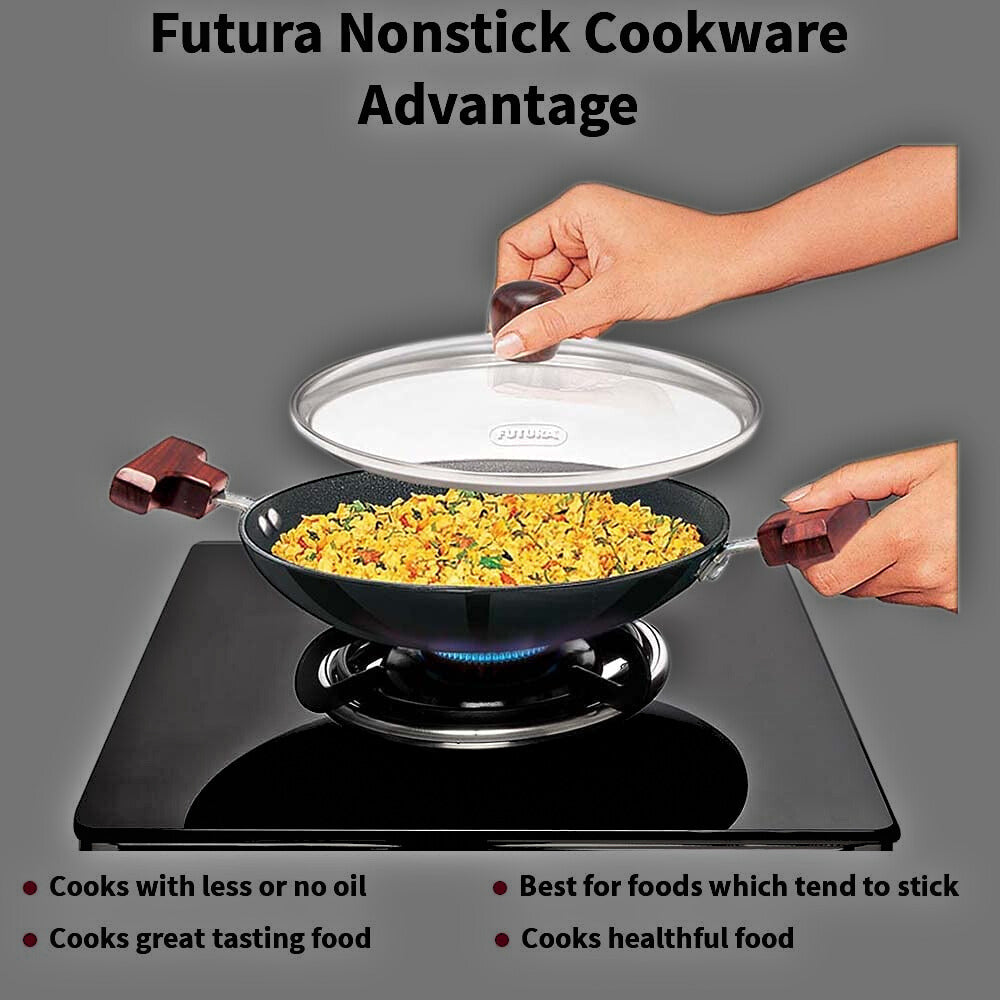 Hawkins FUTURA 0.9 Litre Nonstick Breakfast Pan with Glass Lid, Appachatty, Black (NBFP09G) - Premium Nonstick pan kadhai from Hawkins Futura - Just Rs. 1071! Shop now at Surana Sons