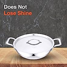 Bhalaria Food Grade Stainless Steel Triply Kadhai with Lid & Handle - 18 Cm, 1 Ltr (Induction and Dishwasher Compatible) - Premium  from Bhalaria - Just Rs. 1599! Shop now at Surana Sons