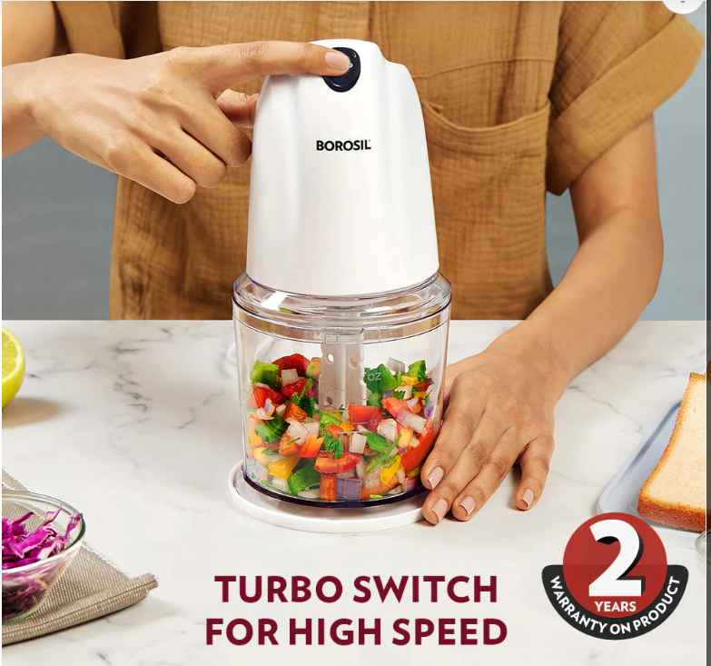 Borosil Chef Delite Electric Chopper for Kitchen, chop-n-store’ plastic bowl with lid, Vegetable Chopper, Cutter, Chop, Mince, Dice, Whisk, Blend - Premium Chopper from Borosil - Just Rs. 1650! Shop now at Surana Sons