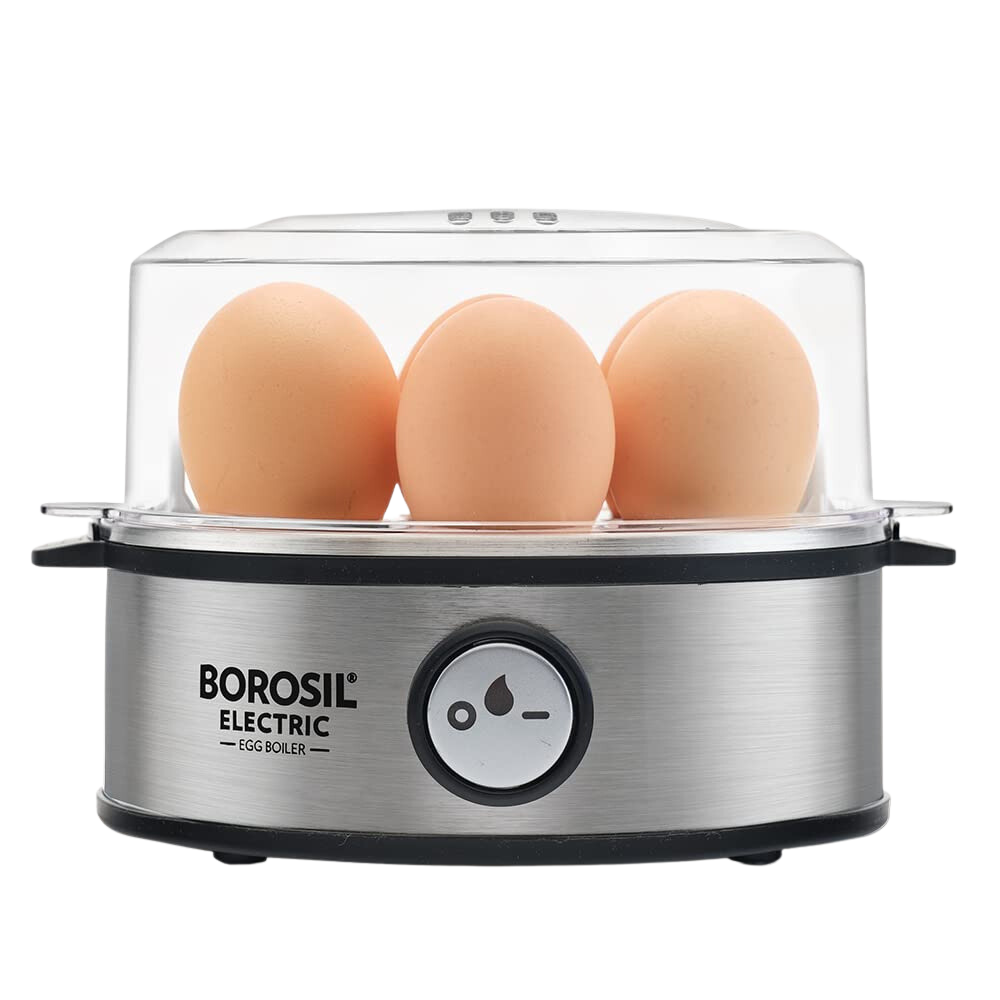 Borosil Electric Egg Boiler, For Hard, Soft, Medium Boiled Eggs, Steamed Vegetables, Transparent Lid, Stainless Steel Exterior - Premium Egg Boiler from borosil - Just Rs. 1450! Shop now at Surana Sons