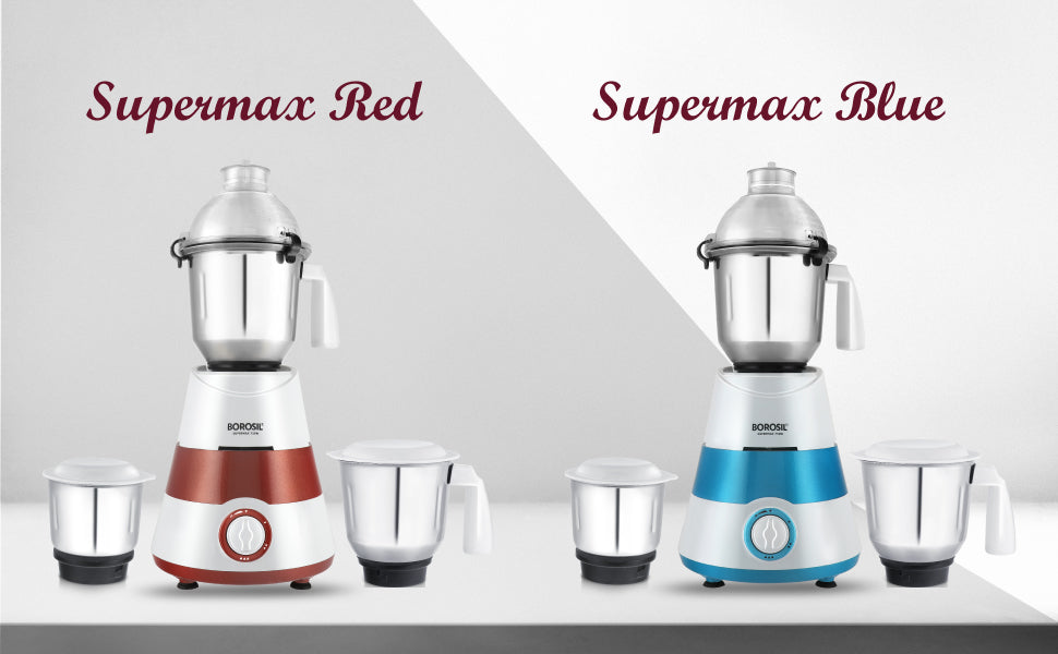 Borosil Supermax Mixer Grinder | Blue | Red | 750 W, 3 Jars - Premium Mixer Grinder from Borosil - Just Rs. 3850! Shop now at Surana Sons