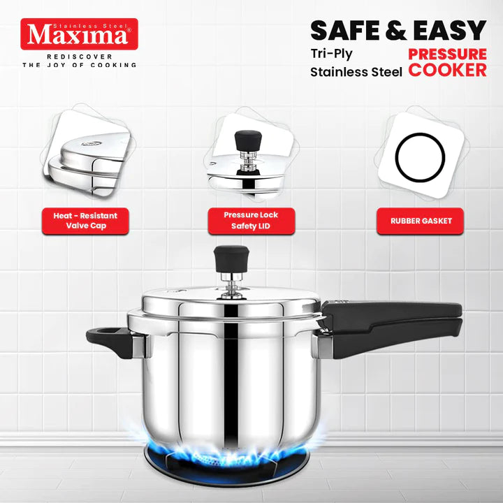 Maxima Triply Stainless Steel Outer Lid Sumo/Sumo Plus Pressure Cooker (Induction Friendly) - Premium ss triply pressure cookers from Maxima - Just Rs. 2186! Shop now at Surana Sons