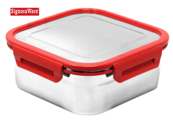 Signoraware Lock N Store Stainless Steel Leakproof, Airtight Container With Steel Lid (Plastic Border) | 2/4 Sides Lock | Square | Rectangular - Premium SS Barni/Containers from Signoraware - Just Rs. 250! Shop now at Surana Sons
